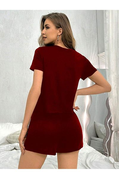 LUNAVISTA Letter Print Women Short Sleeve and Shorts Pajamas Set