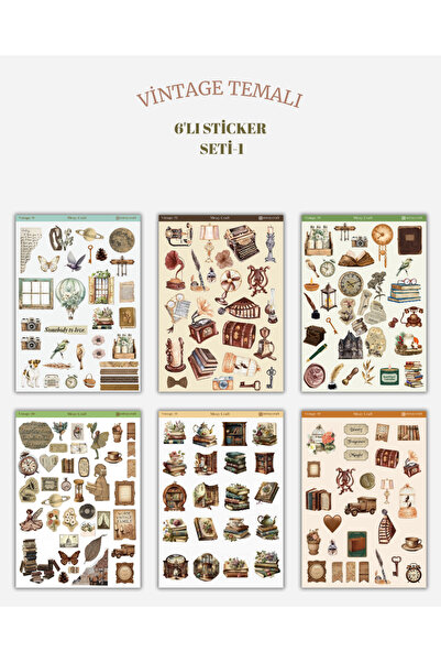 MirayDesign 6’lı Vintage Temalı Sticker Seti – 12x17 cm | Bullet Journal, Scr...