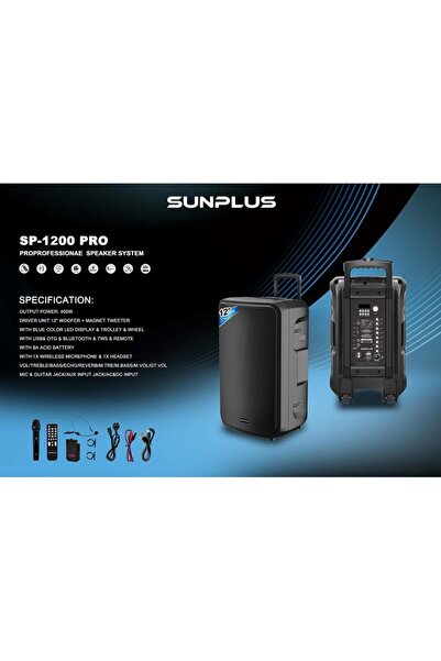 sunplus SP-1200 PRO BLUETOOTH PROFFESSIONAL SPEAKER SYSTEM 400W
