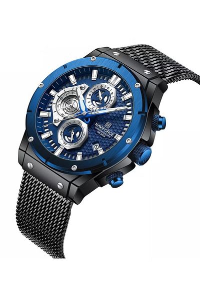 Naviforce Men's Luxury Chronograph Watch – Stainless Steel Mesh Strap, Multi-Function Analog Timepiece