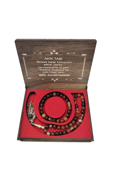 hüseyin ceran Agate Stone Prayer Beads and Bracelet Gift Wooden Box