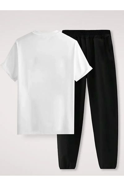 LUNAVISTA Men's Teenager 2 Piece Suit Short Sleeve T-Shirts and Long Pants Casual Tracksuit Set