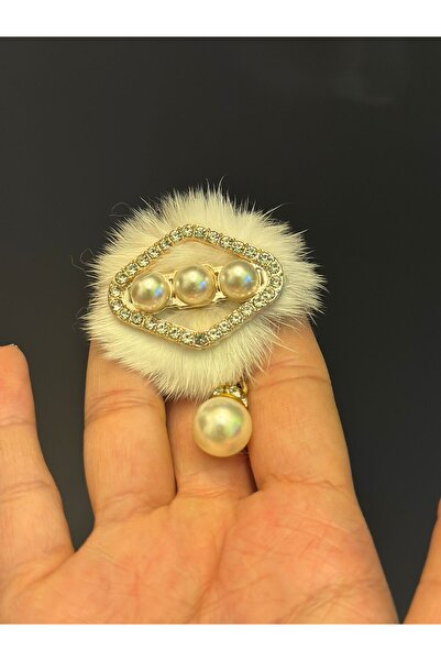 Gönülden Tasarım BEYAZ TÜĞLÜ İNCİ ZİRKON TAŞLI BROŞ YAKA İĞNESİ 3X3 CM