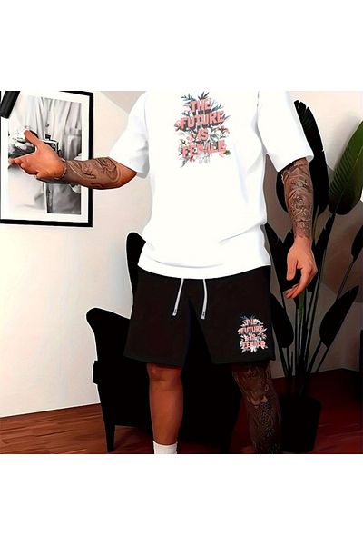 LUNAVISTA 2 Pieces Suit Tree and Letter Printed Short Sleeve Shirt and Shorts