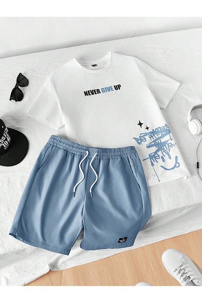 LUNAVISTA Manfiniti Emrg Men's Casual Knitted Printed Short Sleeve T-Shirt and Shorts Set