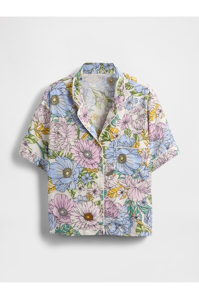 GAP Kadın Çok Renkli Keten Karışımlı Pijama Üstü