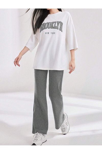 LUNAVISTA Women's 2 Piece Casual Letter Printed Round Neck Long Sleeve T-Shirt & Pants Set