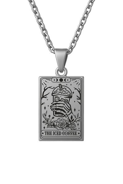 ArtinArt The Iced Coffee - Coffee Tarot Card |   316L Steel Necklace