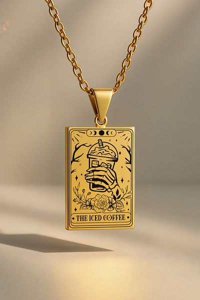 ArtinArt The Iced Coffee - Coffee Tarot Card |   316L Steel Necklace