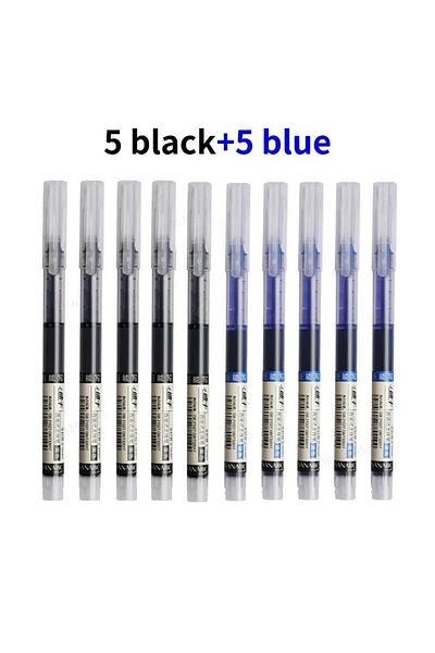 Choice 5 Black 5 Blue 10pcs/set Straight Liquid Gel Pen Quick-drying, Large-capacity 0.5mm 10 Colors Ink fo