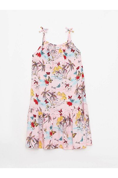 LC Waikiki Lcw kids pink square neck patterned strap girl dress