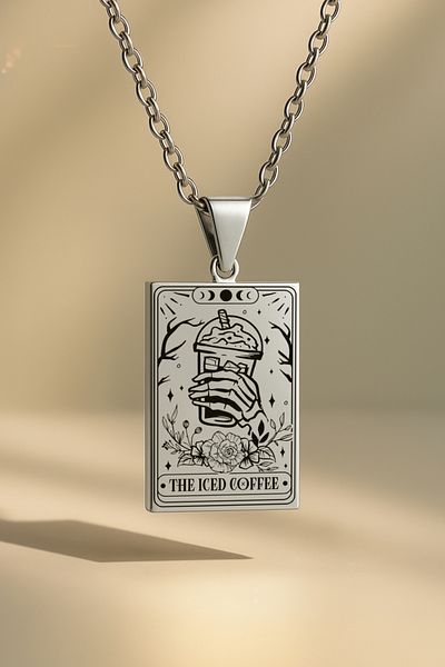 ArtinArt The Iced Coffee - Coffee Tarot Card |   316L Steel Necklace