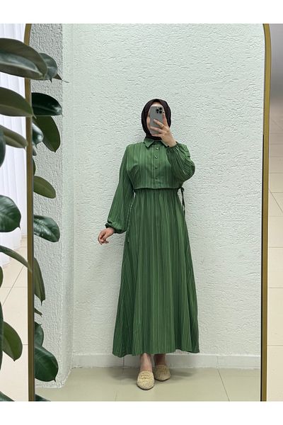 MİHRA STORE Rochie Nada cu vestă Miretta și talie elastică-Çİ510 Verde