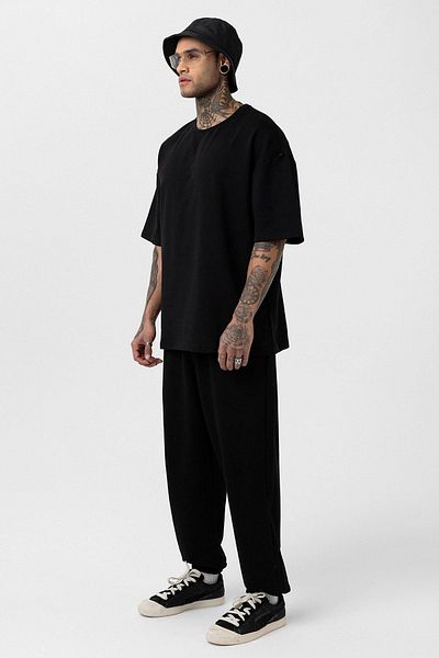 VAMOSCLO Basic Oversize Tracksuit Set with Elastic Legs Black
