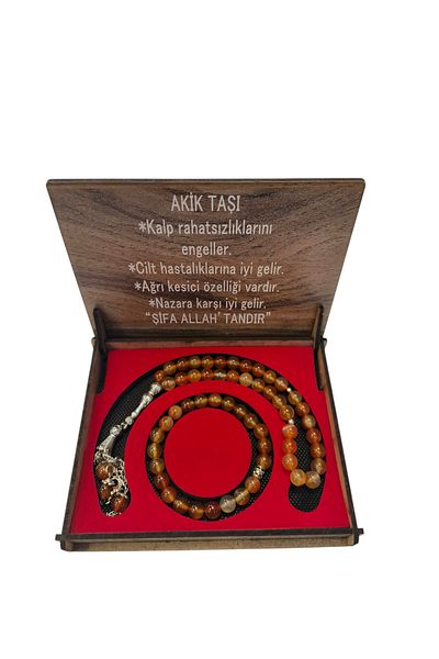 hüseyin ceran Agate Stone Prayer Beads and Bracelet Gift Wooden Box