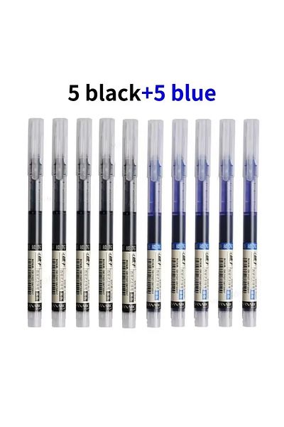 Choice 5black 5blue 10Pcs/set High Quality Needle Type Gel Pens Straight Liquid Ballpoint Pen Kawaii Statio