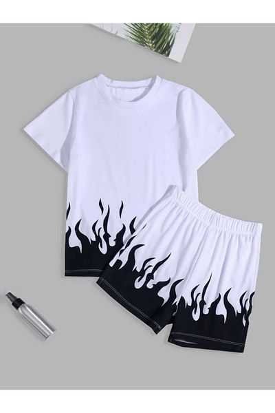 LUNAVISTA Men's 2-Piece Knitted Short Sleeve Printed Shorts Set
