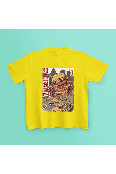 MAGORS Anime Jeonkarji Burgerzilla Printed Circle Neck Standard Fit Short Sleeve Youth and Children Tshirt
