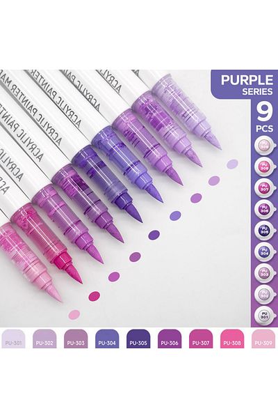Choice Purple Series Acrylic Brush Markers Set, Assorted Pro Color Series Automatic Ink Control System Art