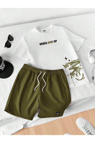 LUNAVISTA Manfiniti Emrg Men's Casual Knitted Printed Short Sleeve T-Shirt and Shorts Set