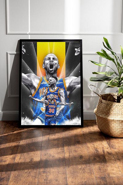 Saturn Stephen Curry Framed Painting - Basketball Nba Poster Painting