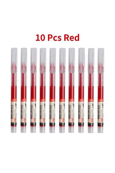 Choice 10pcs Red 10pcs/set Straight Liquid Gel Pen Quick-drying, Large-capacity 0.5mm 10 Colors Ink for Wri