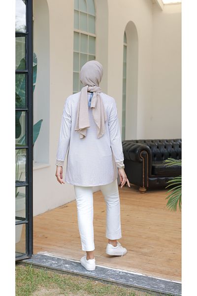 BUTİK SEPETİN Striped Combed Cotton Tunic