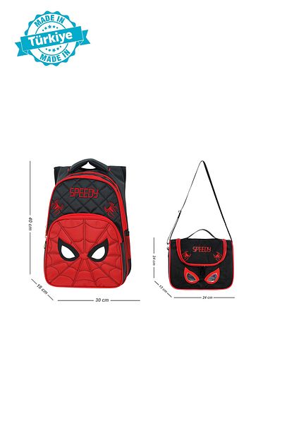 Niss Store Licensed Orthopedic Spider Eye Primary School Backpack and Thermal Lunch Bag