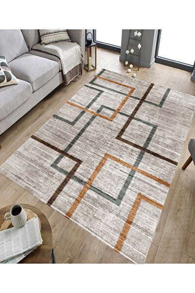 GNL HOME Su Yeşili Modern Desenli Dijital Baskı Yıkanabilir Salon,Mutfak,Koridor,Balkon,Ofis Halısı