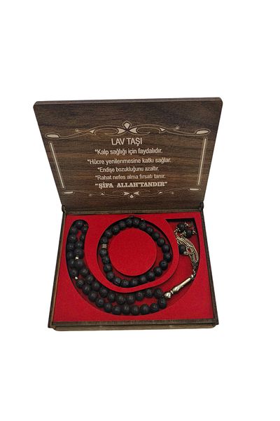hüseyin ceran Lav Stone Prayer Beads and Bracelet Gift Wooden Box