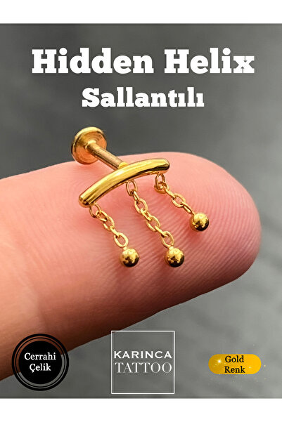 Karınca Piercing Hidden Helix Piercing Zincir Sallantılı Cerrahi Çelik Flat K...