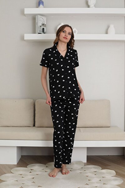 PİJAMOOD Жіночий піжамний комплект з коротким рукавом, з серцевим візерунком та ґудзиками