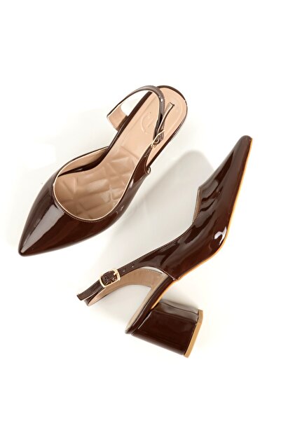 Modabuymus Дамски обувки Verlik Bitter Brown от лачена кожа с дебел ток и асиметрични каишки