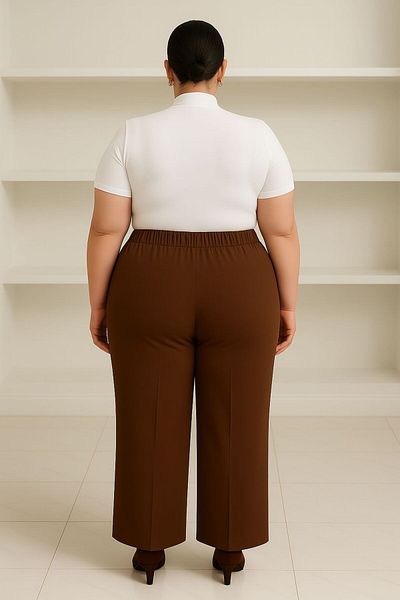 ELONİ Plus Size Elastic Front Stone Detail Fabric Pants