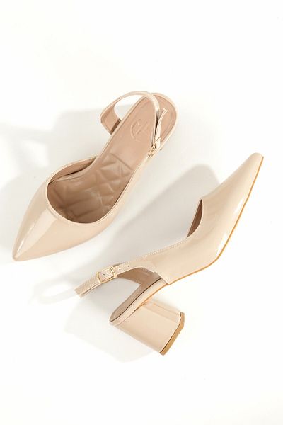 Modabuymus Verlik Skin Patent Leather Short Thick Heeled Stiletto Asymmetrical Banded Women's Shoes