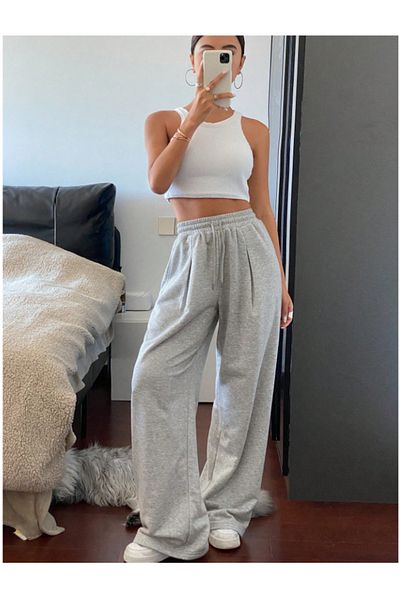 CANDERO Pantaloni de sport pentru femei, gri, largi, supradimensionați, de calitate, cu croiala largi, flexibili, confortabili, din țesătură YUS