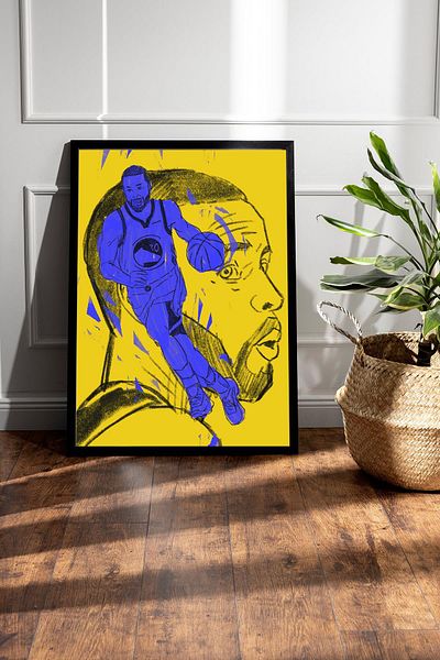 Saturn Stephen Curry Framed Painting - Basketball Nba Poster Painting