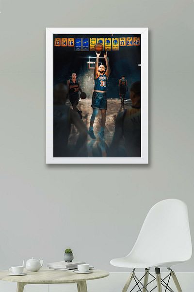 Saturn Stephen Curry Framed Painting - Basketball Nba Poster Painting