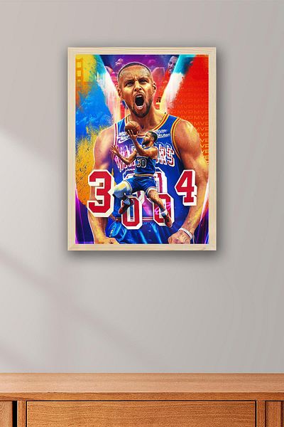 Saturn Stephen Curry Framed Painting - Basketball Nba Poster Painting