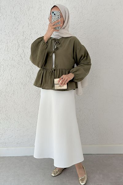 Salih Çelebi Short Kimono Above Skirt 2347 - Dark Khaki