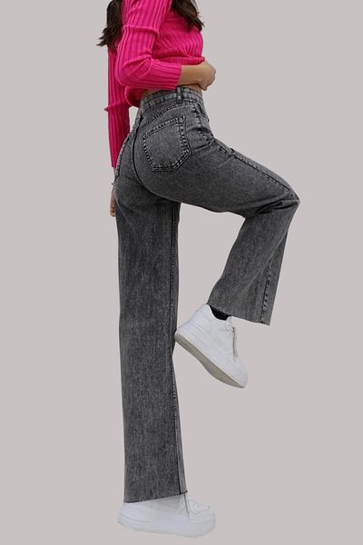 Livik Abigail Women's Smoked Extra High Waist Flexible Waist Comfortable Wide Leg Jean