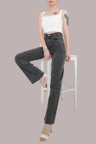 Livik Charlotte Young Girl Smoked High Waist Lycra 5 Pockets 90's Wide Leg Jeans
