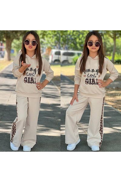KGN GİYİM Girl's Seasonal Shardonless Bottom Top Tracksuit Set