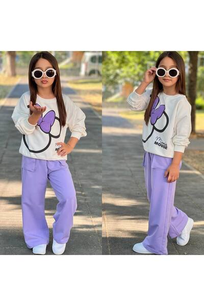 KGN GİYİM Girl's Seasonal Shardonless Bottom Top Tracksuit Set