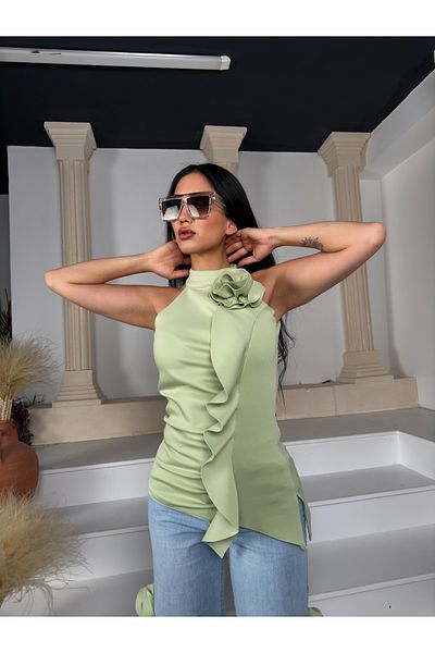1Moda1Tarz Γυναικεία εισαγόμενη μπλούζα από ύφασμα κατάδυσης με λεπτομέρεια από τριαντάφυλλο και σάλι με ειδική σχεδίαση