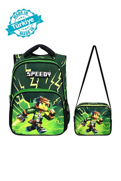Niss Store Bat Minekraft Rucsac și cutie de prânz pentru școala primară