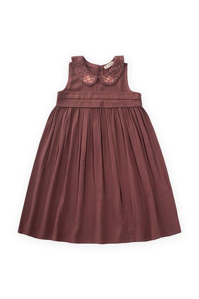 Cigit Φόρεμα Baby Collar Κεντημένο Λινό 2-7 Ηλικιών Plum