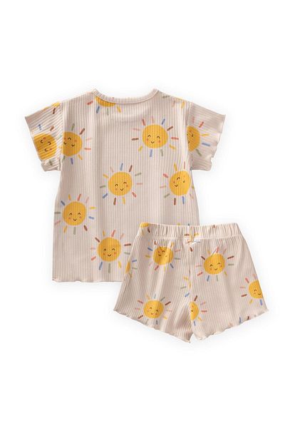 Cigit Patterned Shorts Suit 1-7 Years A. Beige