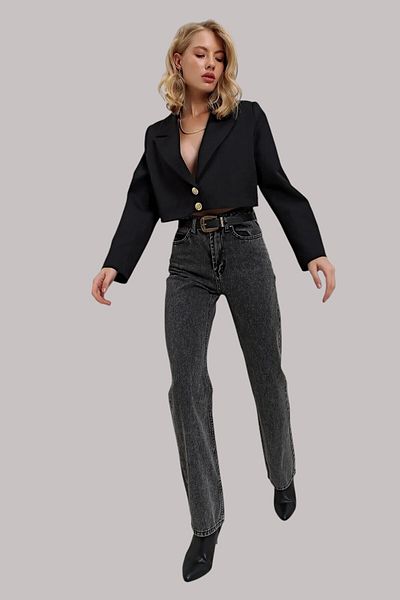 Livik Mery Women's Extra High Waist Smoked Lycra Daily Comfortable Loose Leg Jeans
