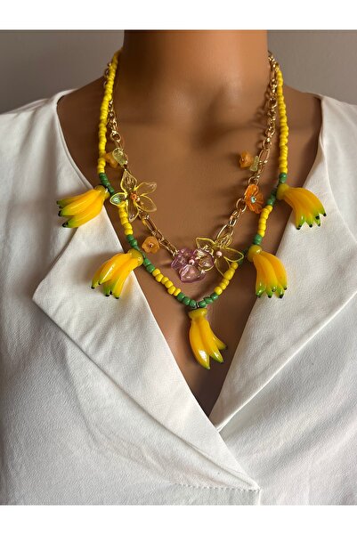 AKA Accessory Marka model banana ikili kolye